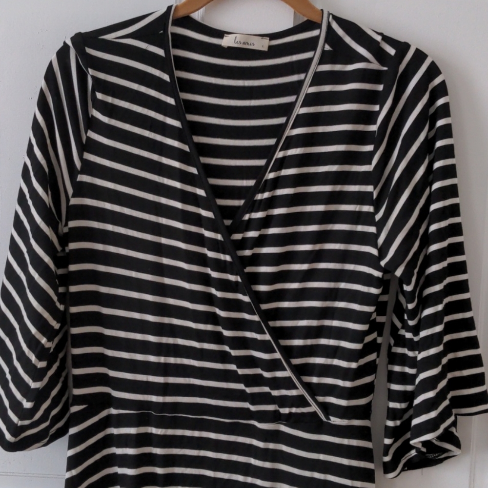 Faux wrap dress w/ bell sleeve